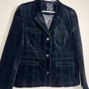 Vintage Y2K-Lady Hathaway Black Velvet Blazer – Three-Button Tailored Jacket XL